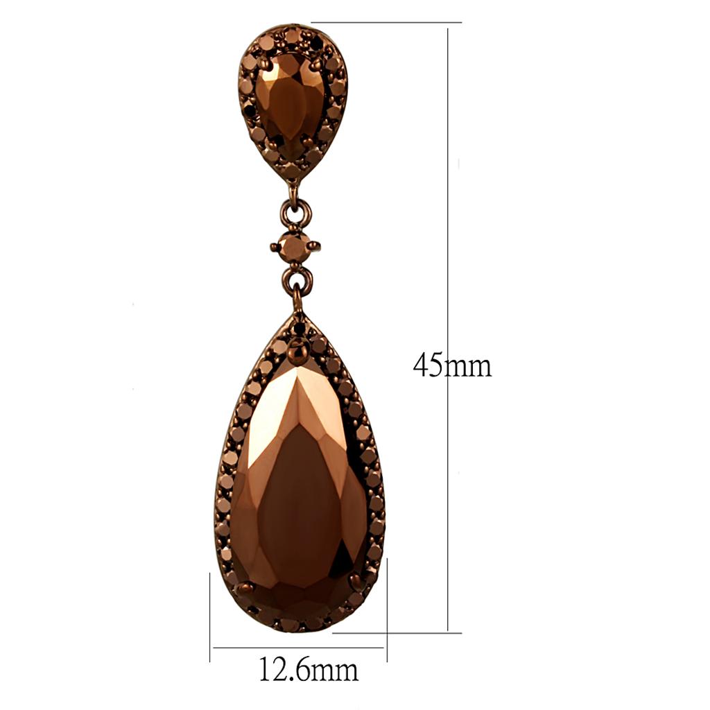 3W1110 - IP Coffee light Brass Earrings with AAA Grade CZ in Light Coffee