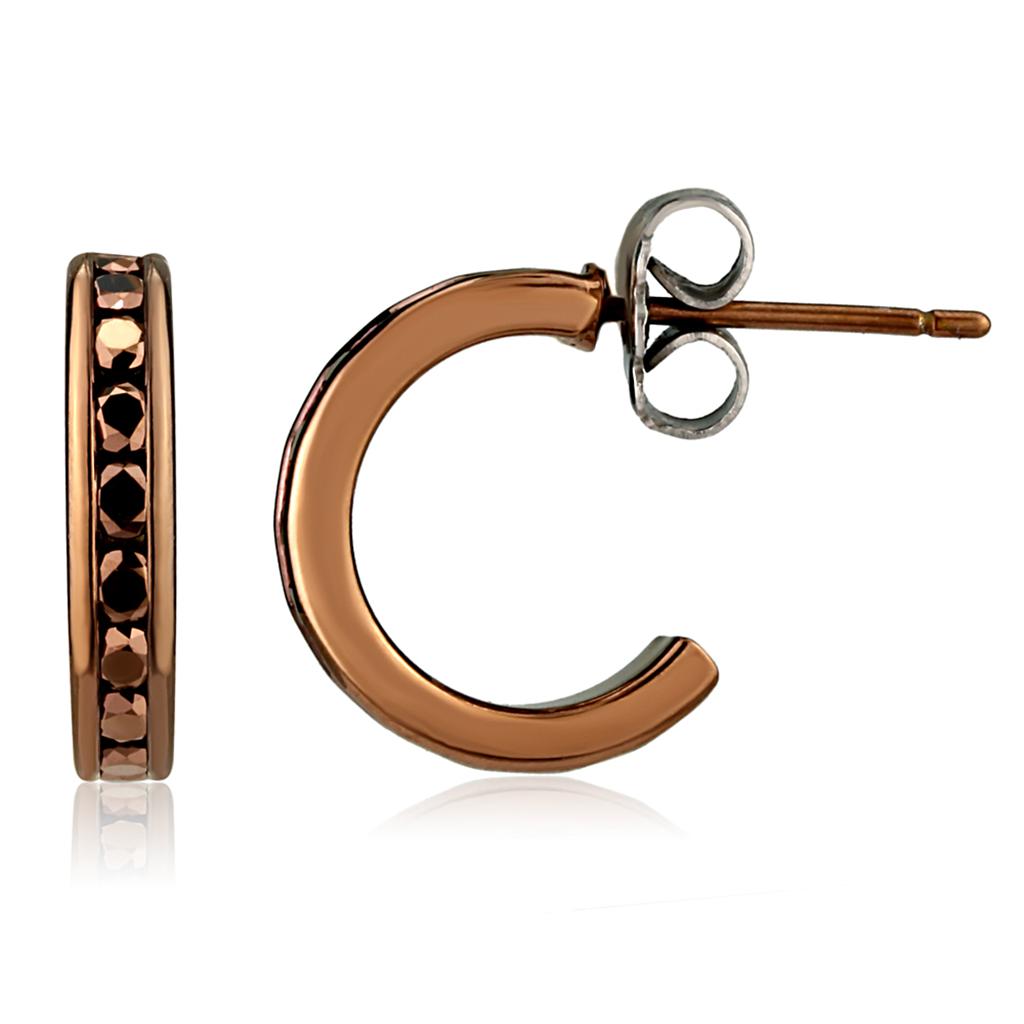 3W1140 - IP Coffee light Brass Earrings with Top Grade Crystal in Light Coffee