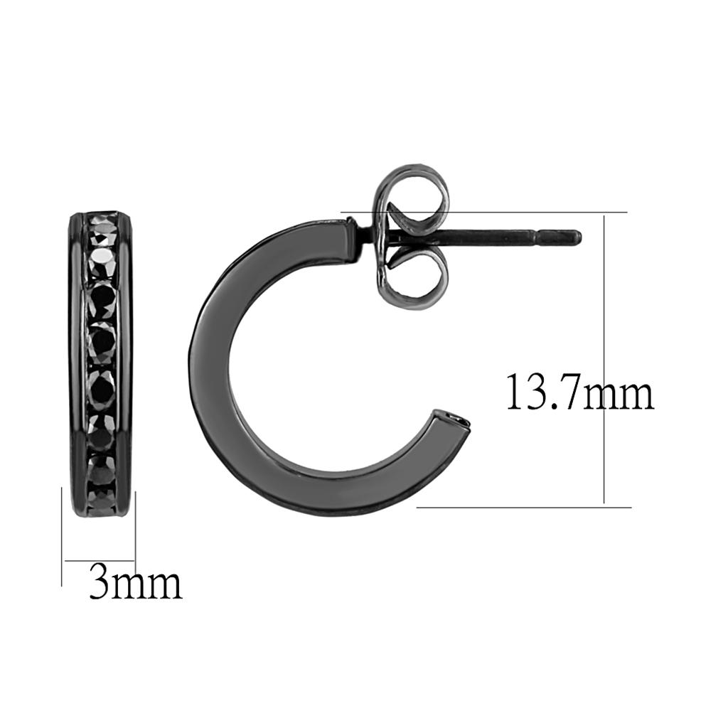 3W1141 - IP Light Black (IP Gun) Brass Earrings with Top Grade Crystal in Light Gray