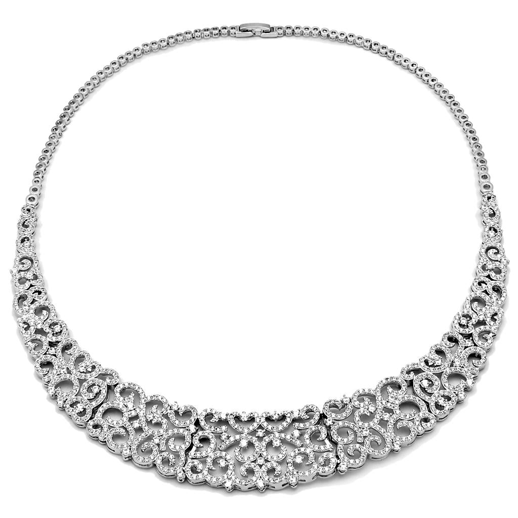 3W1252 - Rhodium Brass Jewelry Sets with AAA Grade CZ in Clear