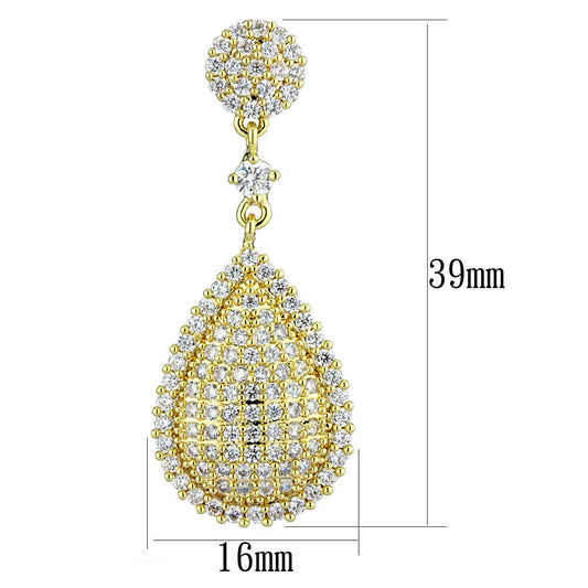 3W1259 - Gold Brass Earrings with AAA Grade CZ in Clear