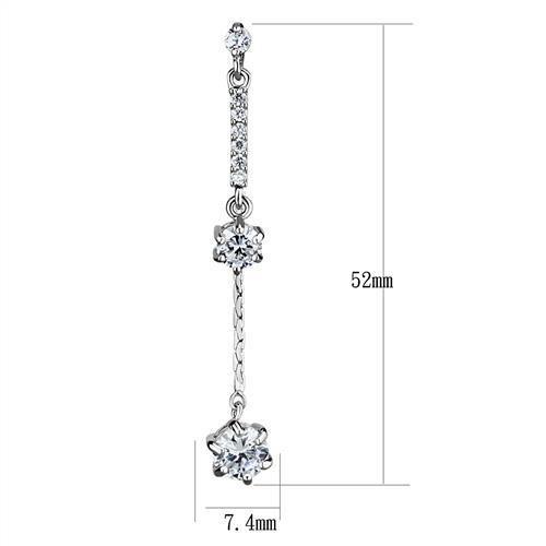 3W1277 - Rhodium Brass Earrings with AAA Grade CZ in Clear