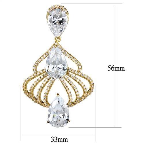 3W1325 - Gold Brass Earrings with AAA Grade CZ in Clear