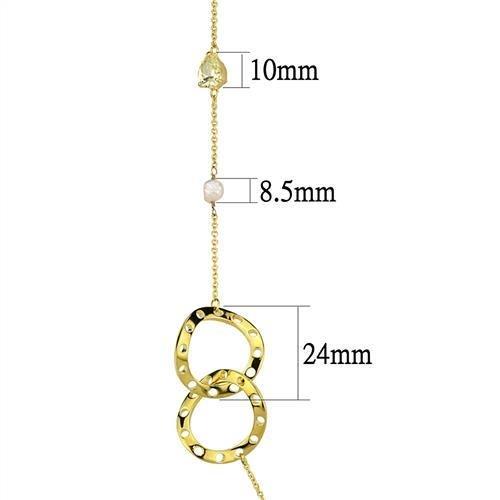 3W1335 - Gold Brass Necklace with AAA Grade CZ in Citrine Yellow