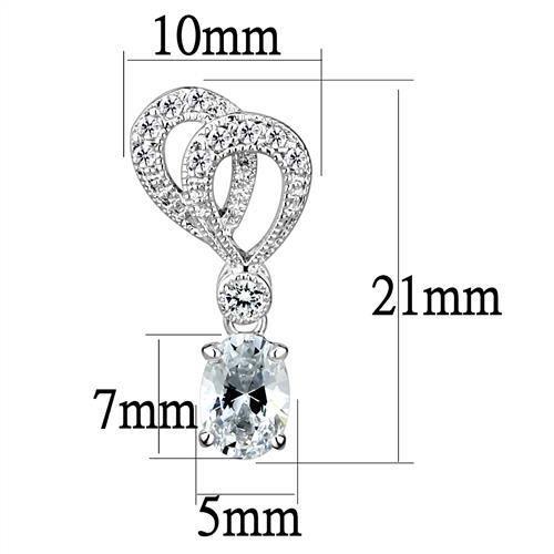 3W1355 - Rhodium Brass Earrings with AAA Grade CZ in Clear