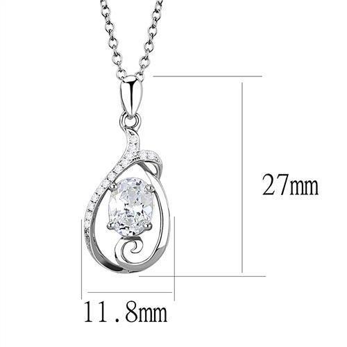 3W1375 - Rhodium 925 Sterling Silver Chain Pendant with AAA Grade CZ in Clear