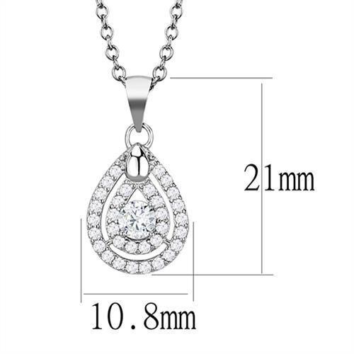 3W1376 - Rhodium 925 Sterling Silver Chain Pendant with AAA Grade CZ in Clear