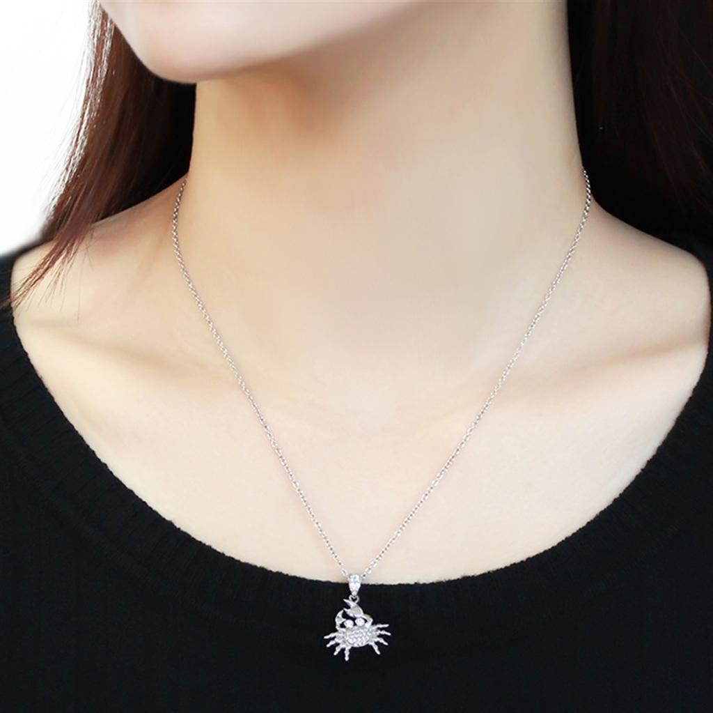 3W1377 - Rhodium 925 Sterling Silver Chain Pendant with AAA Grade CZ in Clear