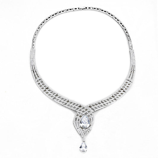 3W1415 - Rhodium Brass Jewelry Sets with AAA Grade CZ in Clear