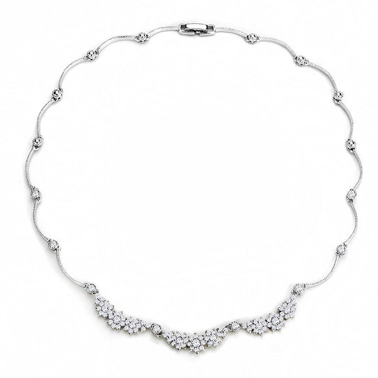3W1424 - Rhodium Brass Jewelry Sets with AAA Grade CZ in Clear