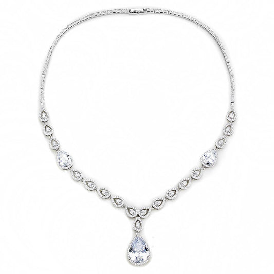 3W1427 - Rhodium Brass Jewelry Sets with AAA Grade CZ in Clear