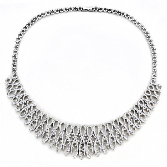 3W1432 - Rhodium Brass Jewelry Sets with AAA Grade CZ in Clear