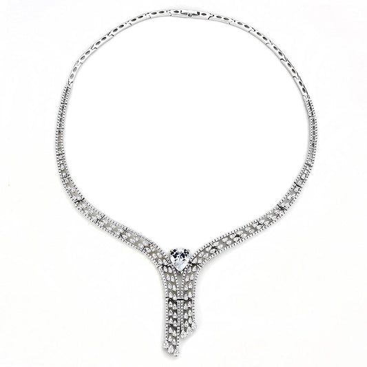 3W1434 - Rhodium Brass Jewelry Sets with AAA Grade CZ in Clear