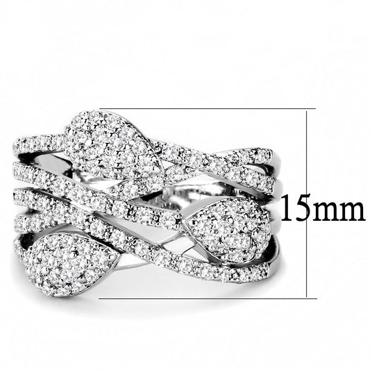 3W1446 - Rhodium Brass Ring with AAA Grade CZ in Clear