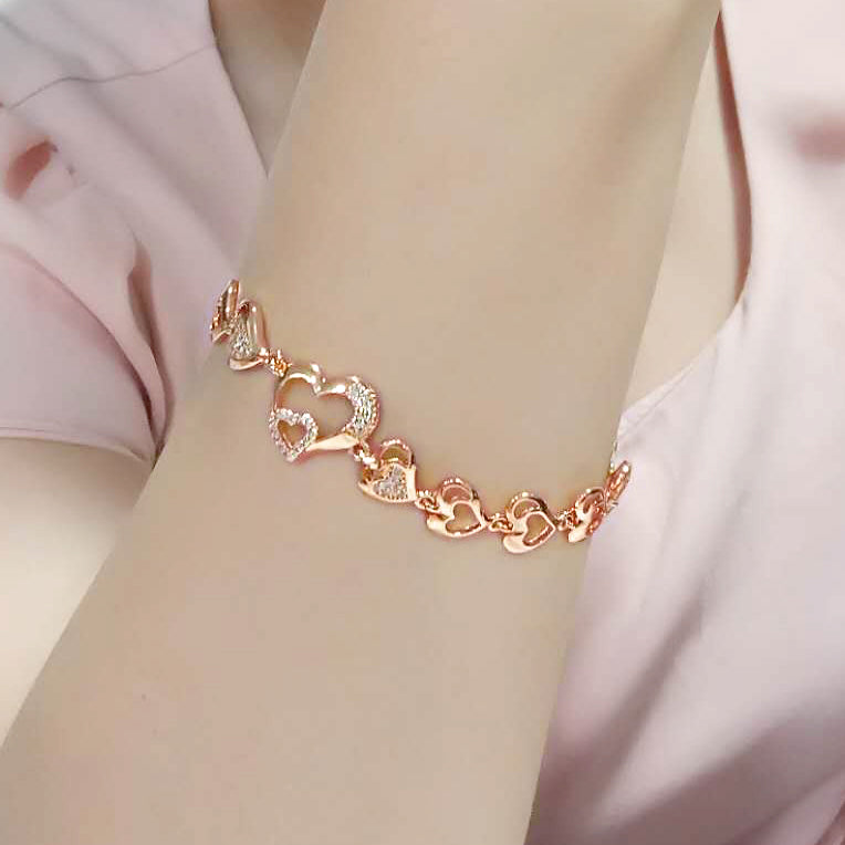 3W1633 - Flash Rose Gold Brass Bracelet with AAA Grade CZ in Clear