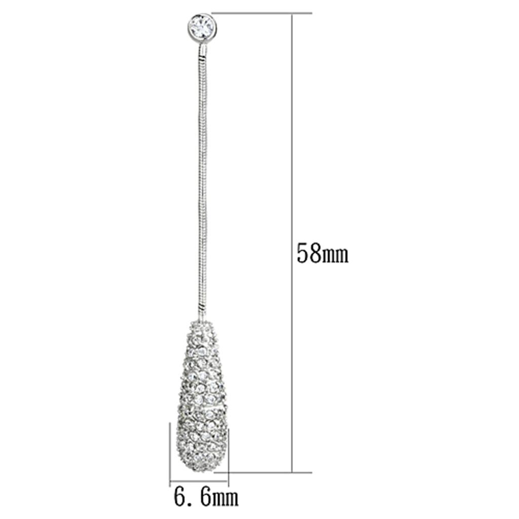 3W355 - Rhodium Brass Earrings with AAA Grade CZ in Clear