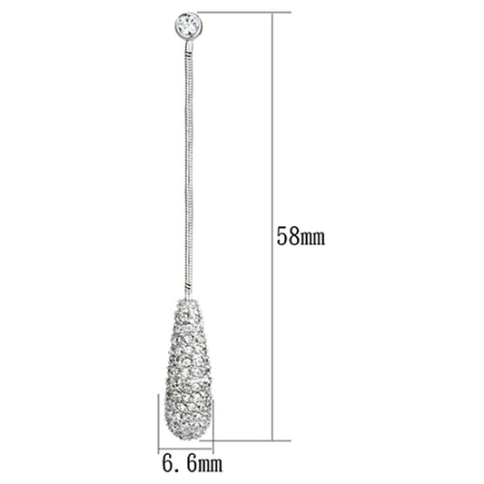 3W355 - Rhodium Brass Earrings with AAA Grade CZ in Clear