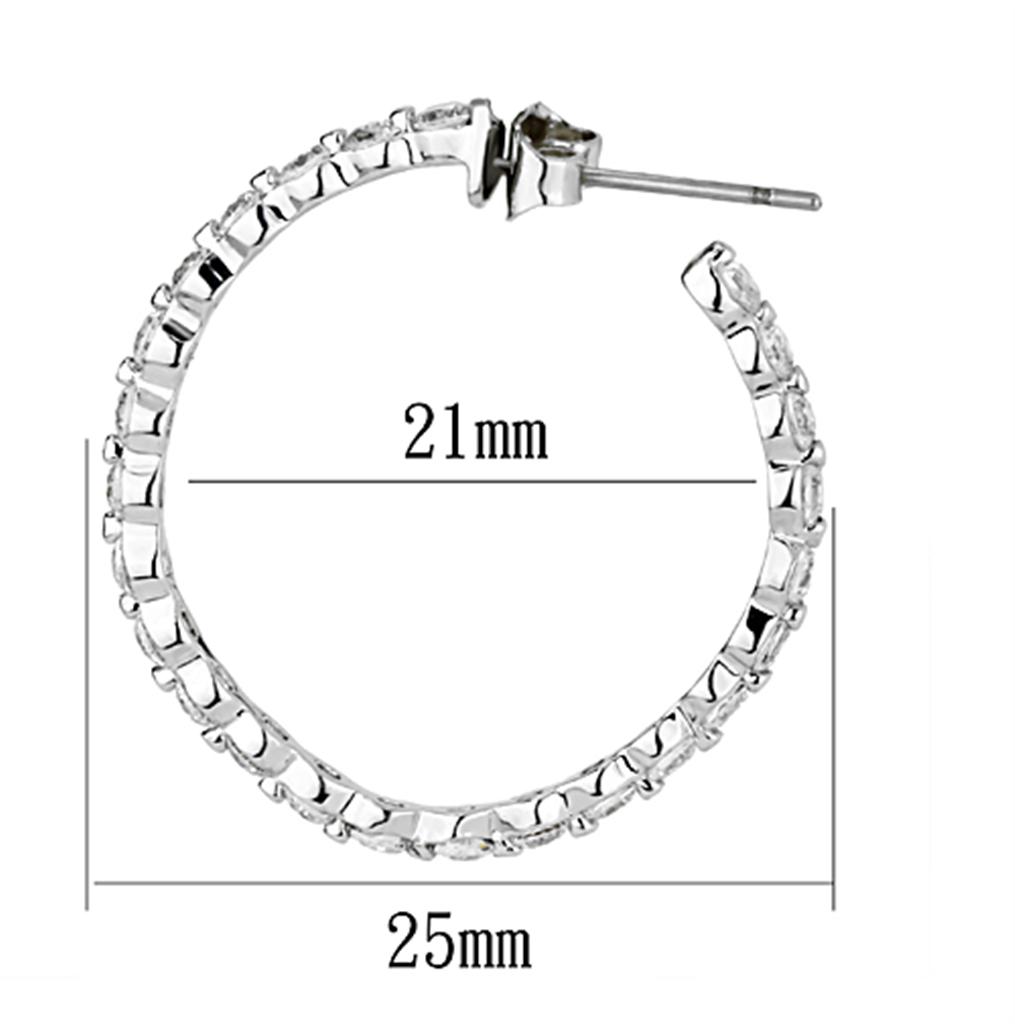 3W370 - Rhodium Brass Earrings with AAA Grade CZ in Clear