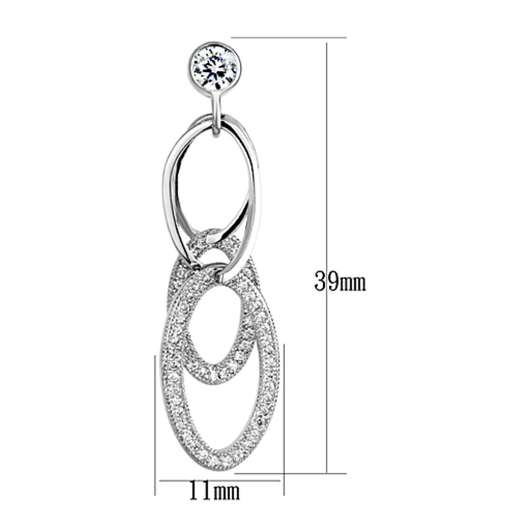 3W379 - Rhodium Brass Earrings with AAA Grade CZ in Clear