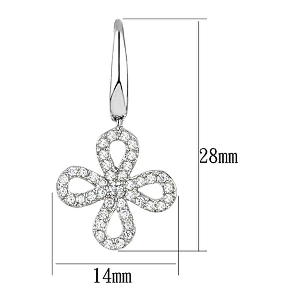 3W382 - Rhodium Brass Earrings with AAA Grade CZ in Clear