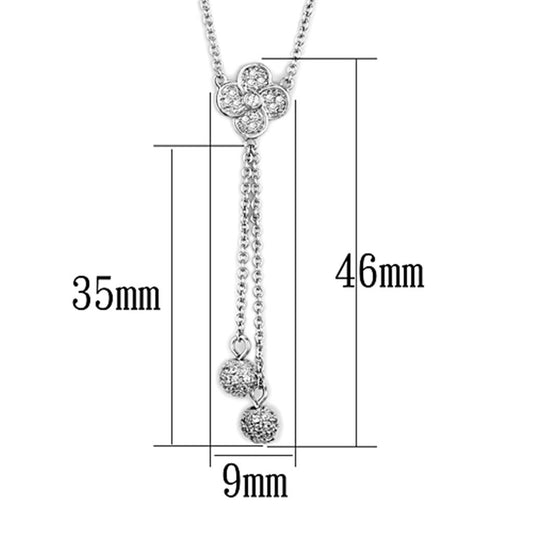 3W424 - Rhodium Brass Necklace with AAA Grade CZ in Clear