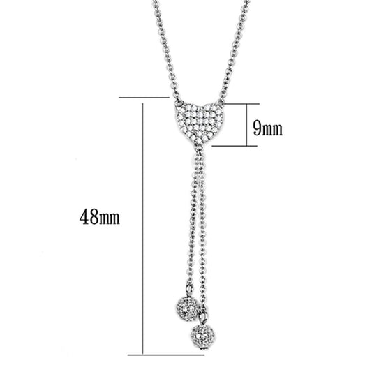 3W428 - Rhodium Brass Necklace with AAA Grade CZ in Clear