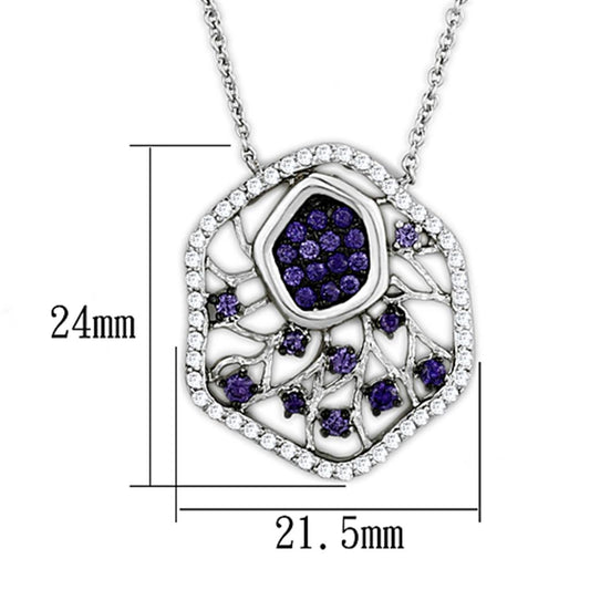 3W438 - Rhodium + Ruthenium Brass Necklace with AAA Grade CZ in Amethyst
