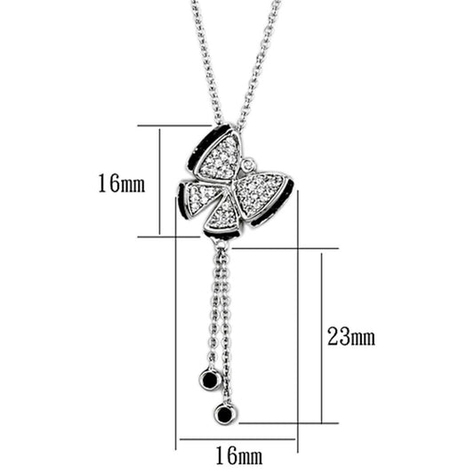 3W441 - Rhodium + Ruthenium Brass Necklace with AAA Grade CZ in Black Diamond