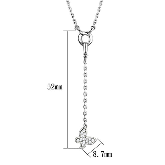 3W443 - Rhodium Brass Necklace with AAA Grade CZ in Clear