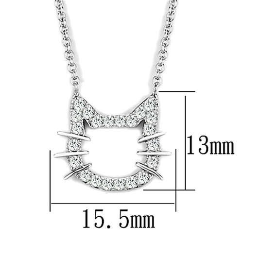 3W446 - Rhodium Brass Necklace with AAA Grade CZ in Clear