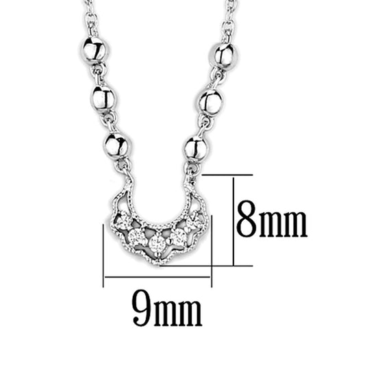 3W448 - Rhodium Brass Necklace with AAA Grade CZ in Clear