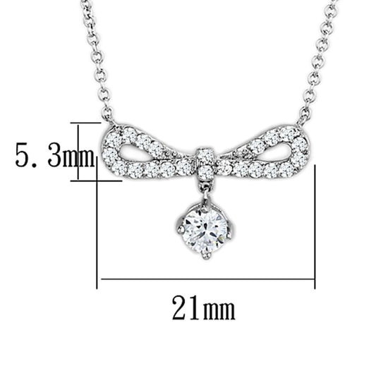 3W452 - Rhodium Brass Necklace with AAA Grade CZ in Clear