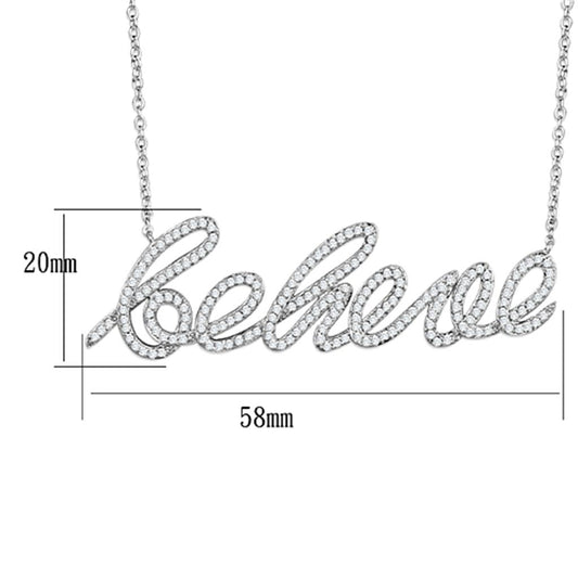 3W454 - Rhodium Brass Necklace with AAA Grade CZ in Clear