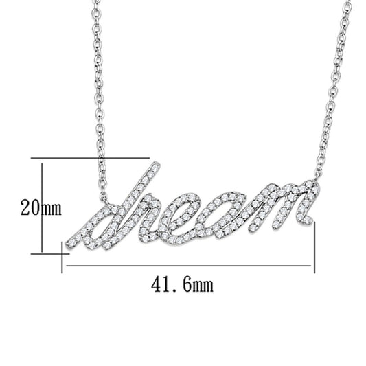 3W455 - Rhodium Brass Necklace with AAA Grade CZ in Clear