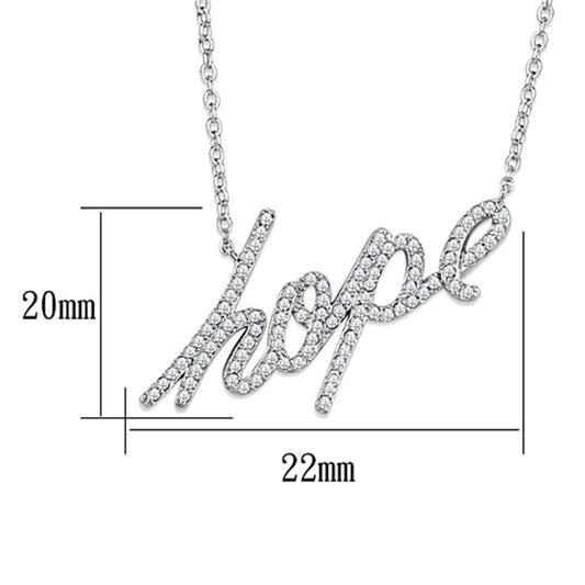 3W456 - Rhodium Brass Necklace with AAA Grade CZ in Clear
