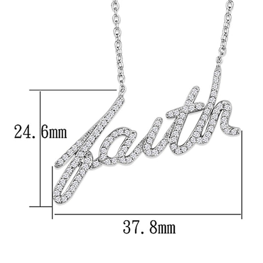 3W458 - Rhodium Brass Necklace with AAA Grade CZ in Clear