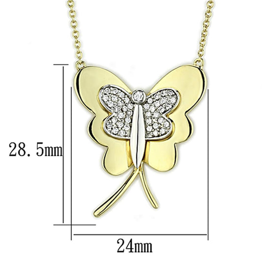 3W459 - Gold+Rhodium Brass Necklace with AAA Grade CZ in Clear