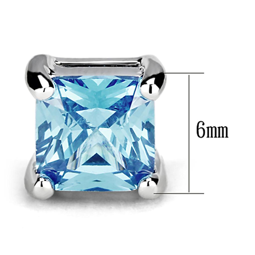 3W539 - Rhodium Brass Earrings with AAA Grade CZ in Sea Blue