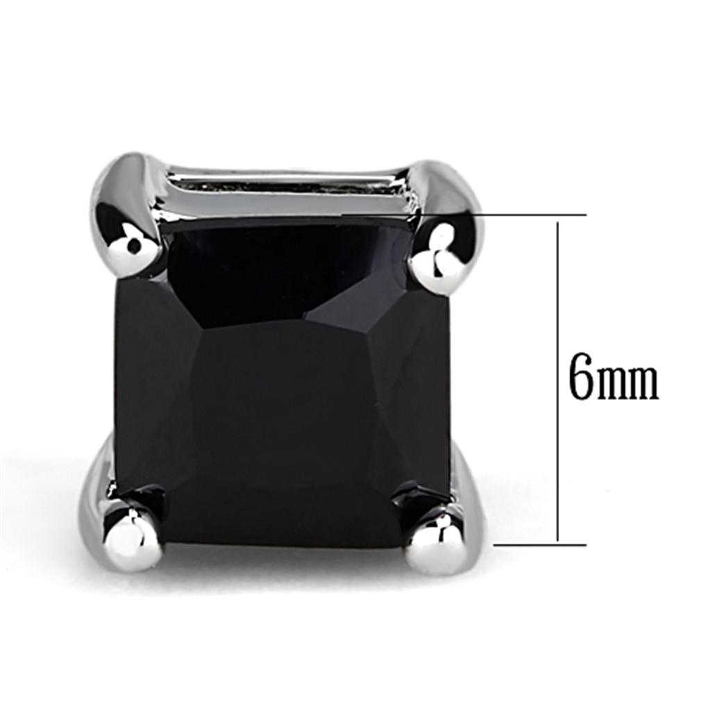 3W541 - Rhodium Brass Earrings with AAA Grade CZ in Black Diamond