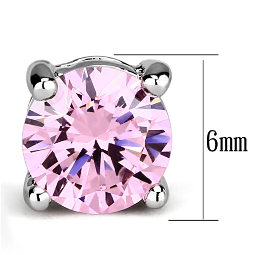 3W552 - Rhodium Brass Earrings with AAA Grade CZ in Rose