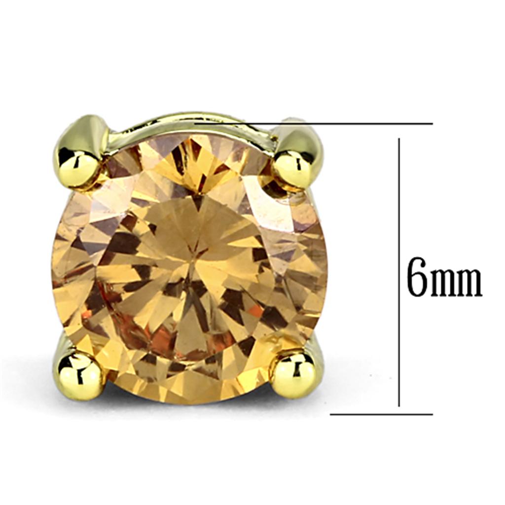 3W554 - Gold Brass Earrings with AAA Grade CZ in Champagne