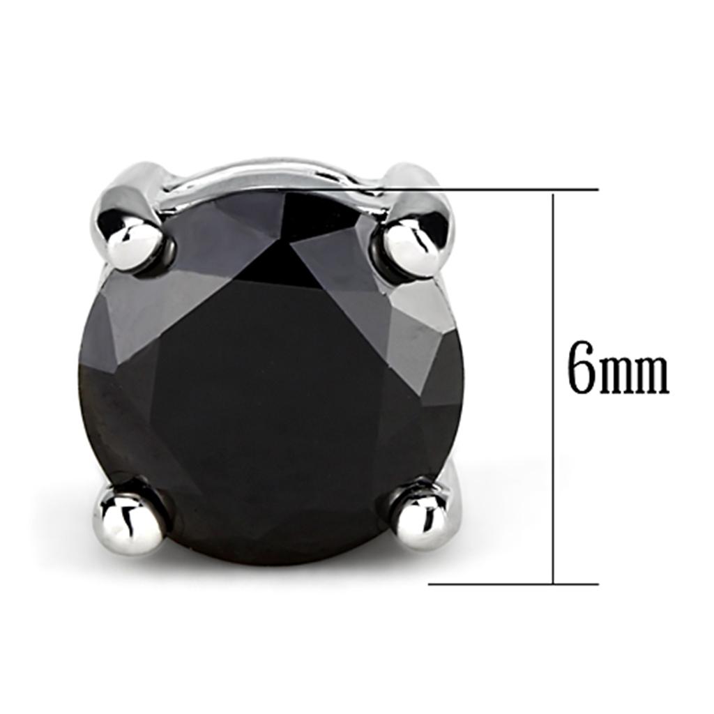 3W555 - Rhodium Brass Earrings with AAA Grade CZ in Black Diamond