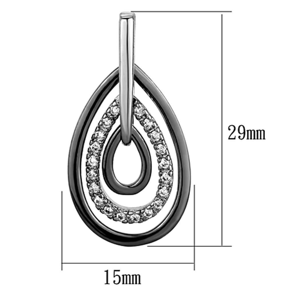 3W616 - Rhodium + Ruthenium Brass Earrings with AAA Grade CZ in Clear
