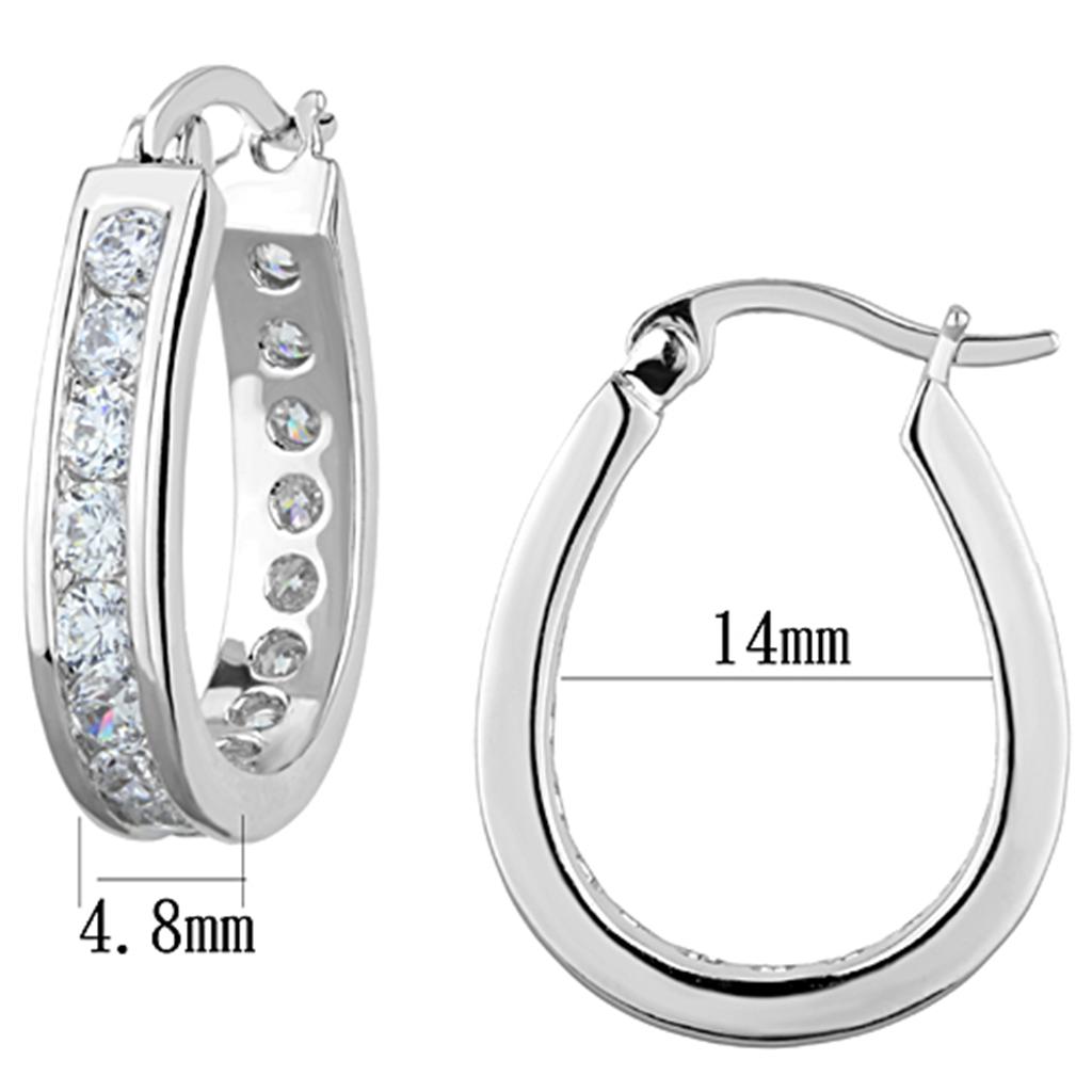 3W625 - Rhodium Brass Earrings with AAA Grade CZ in Clear