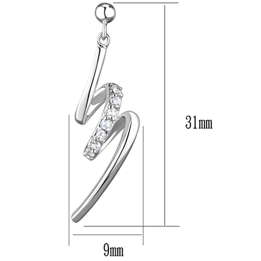 3W632 - Rhodium Brass Earrings with AAA Grade CZ in Clear