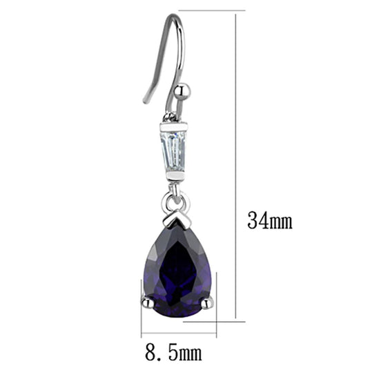 3W648 - Rhodium Brass Earrings with AAA Grade CZ in Amethyst
