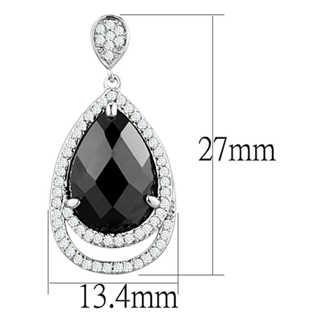 3W658 - Rhodium Brass Earrings with AAA Grade CZ in Jet