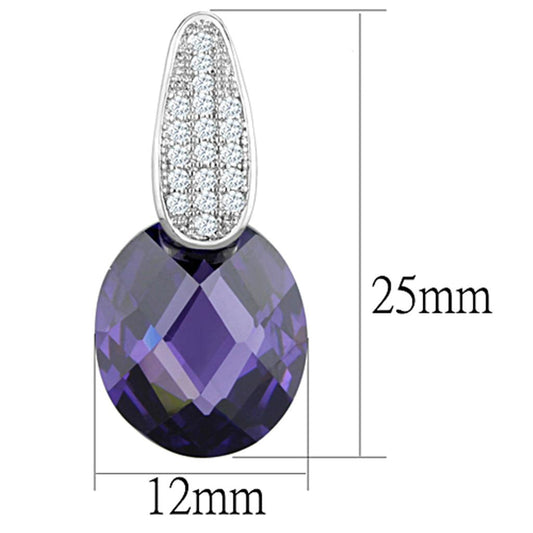 3W667 - Rhodium Brass Earrings with AAA Grade CZ in Amethyst