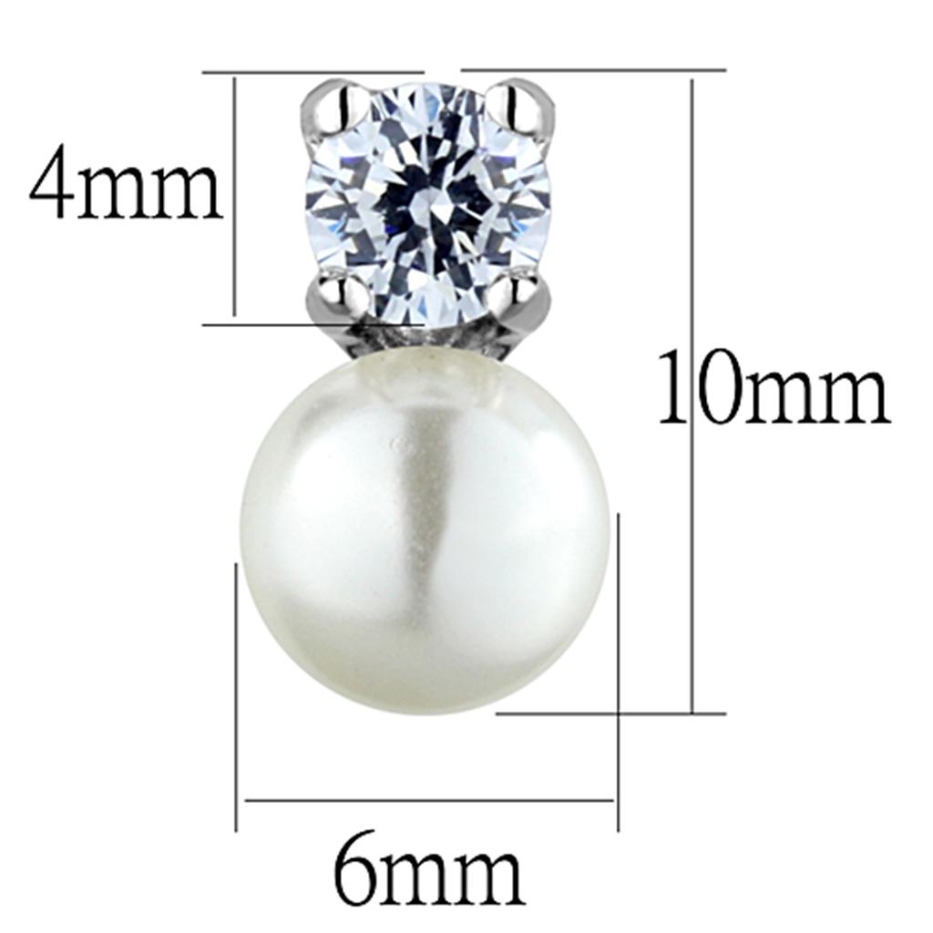 3W680 - Rhodium Brass Earrings with Synthetic Pearl in White