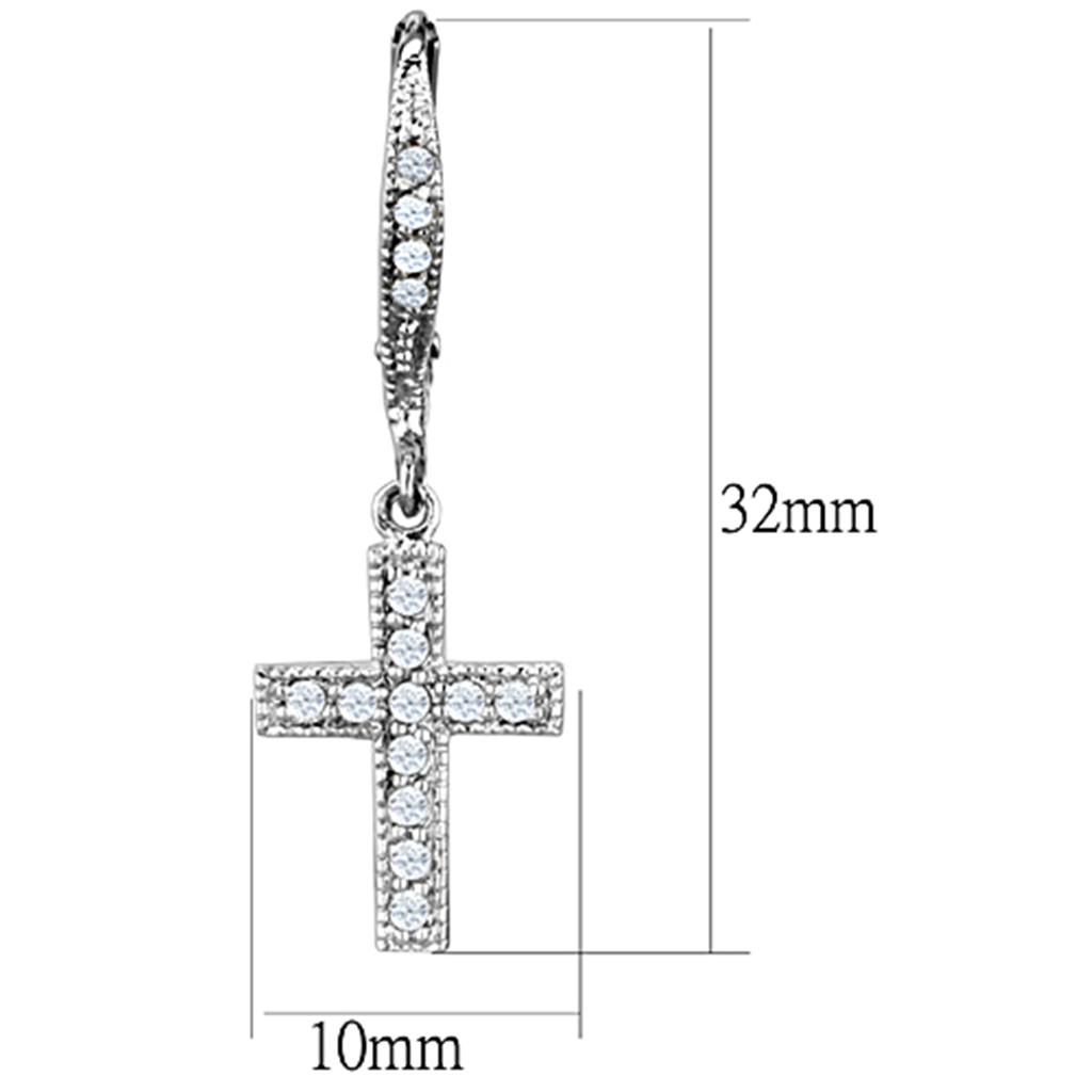 3W688 - Rhodium Brass Earrings with AAA Grade CZ in Clear